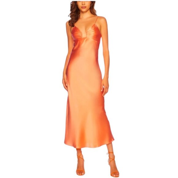 Revolve + Susana Monaco Midi 100% Silk Slip Dress square wire bias dress - Picture 4 of 7